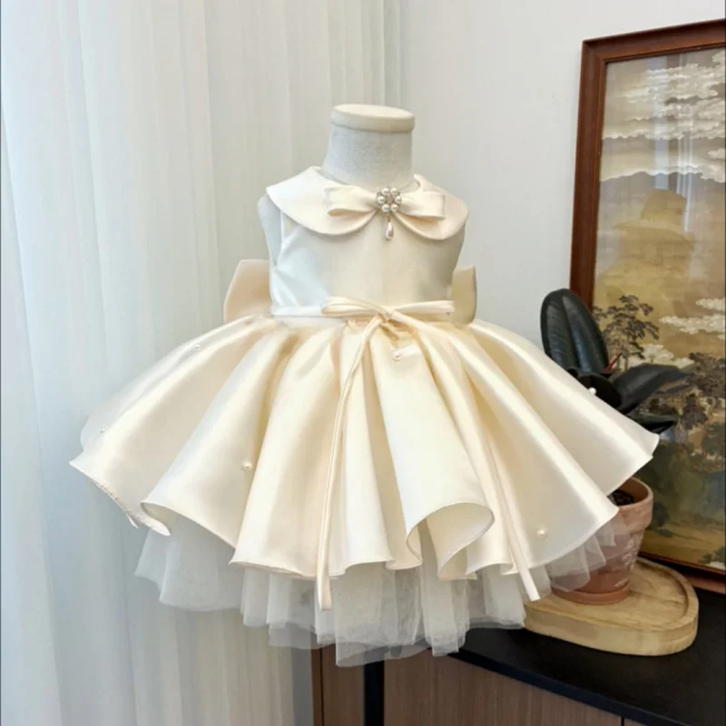 New Sleeveless Light Apricot Bowknot Beaded Puffy Princess Dress for Girls
New Sleeveless Light Apricot Bowknot Beaded Puffy Princess Dress for Girls