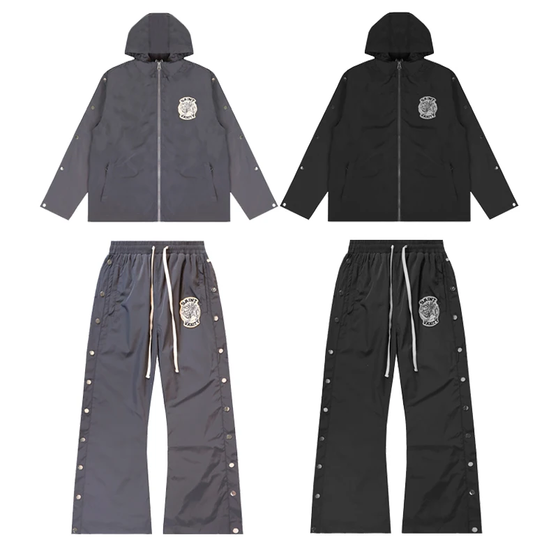 Men's SAINT Jacket High Quality Windbreaker Suit Embroidered Logo Hooded Jackets Side Buttons Sweatpants
Men's SAINT Jacket High Quality Windbreaker Suit Embroidered Logo Hooded Jackets Side Buttons Sweatpants
