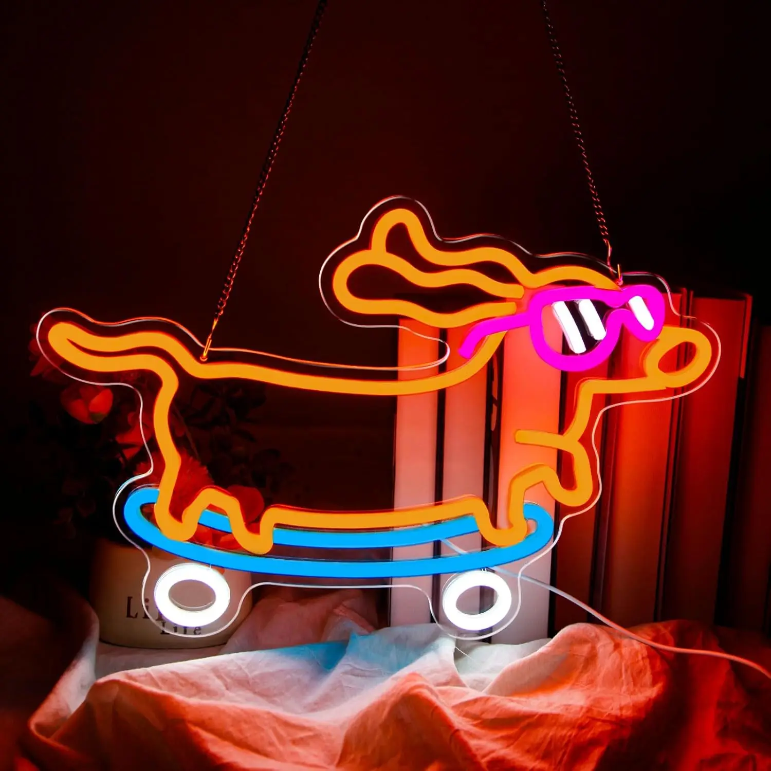 Dachshund Neon Sign Skateboard Dog with Glasses LED Neon Light Dimmable for Bedroom Bar Pet Shop Wall Decor Gift for Dog Lover
Dachshund Neon Sign Skateboard Dog with Glasses LED Neon Light Dimmable for Bedroom Bar Pet Shop Wall Decor Gift for Dog Lover