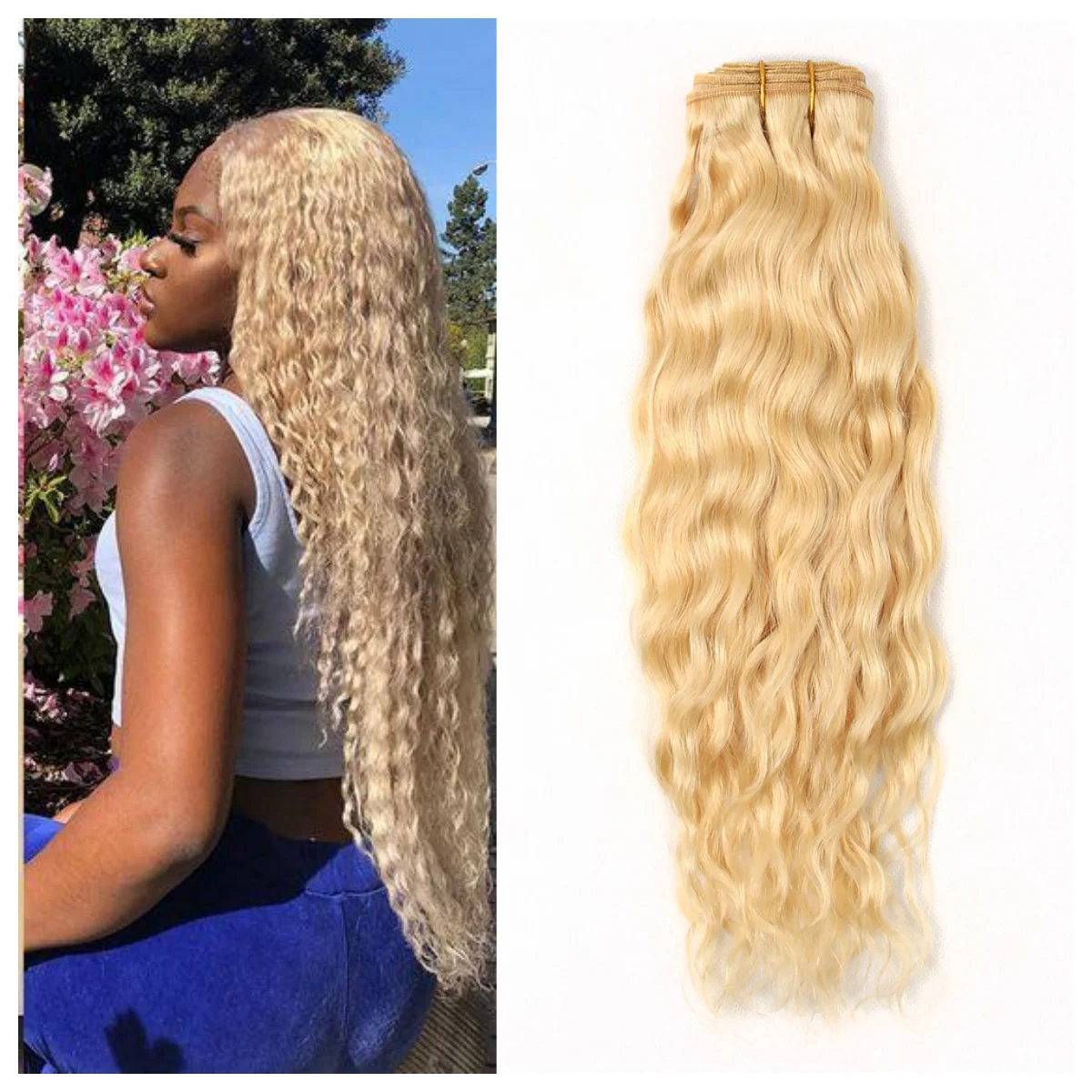 

40 Inches 613 Honey Blonde Water Wave Long Curly Bundles Human Hair 150% Density Brazilian Remy Hair Extension For Black Women