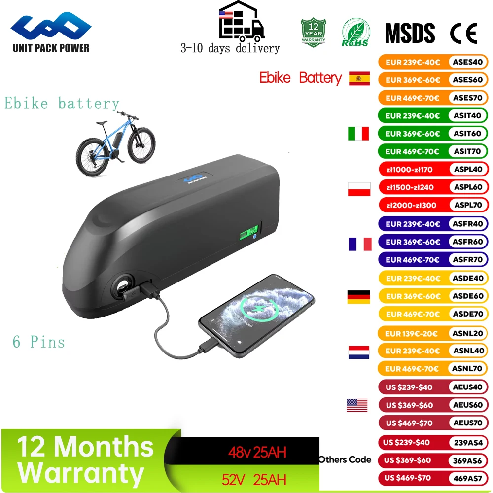 48V 20AH Ebike Battery 6pins Downtube 52V Electric Battery Original 21700 Lithium lon Battery 1000W 1500W Lithium Battery Pack
48V 20AH Ebike Battery 6pins Downtube 52V Electric Battery Original 21700 Lithium lon Battery 1000W 1500W Lithium Battery Pack