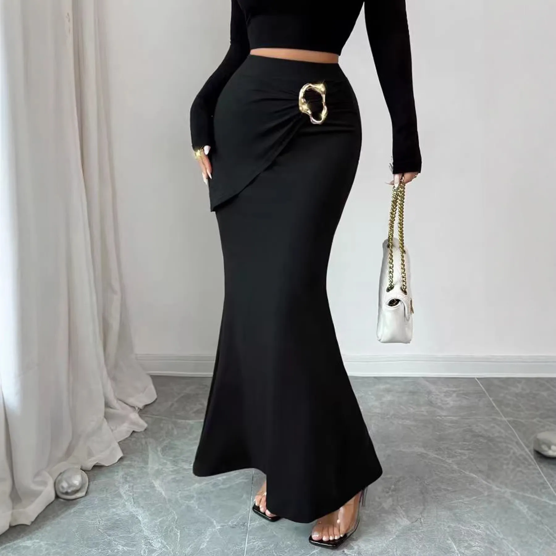 Summer Women's Skirt Long Black High Waist Pencil Skirt Metallic Accent Skirt Fish Tail Slim Fit Maxi Skirt Mermaid Hem Women
Summer Women's Skirt Long Black High Waist Pencil Skirt Metallic Accent Skirt Fish Tail Slim Fit Maxi Skirt Mermaid Hem Women