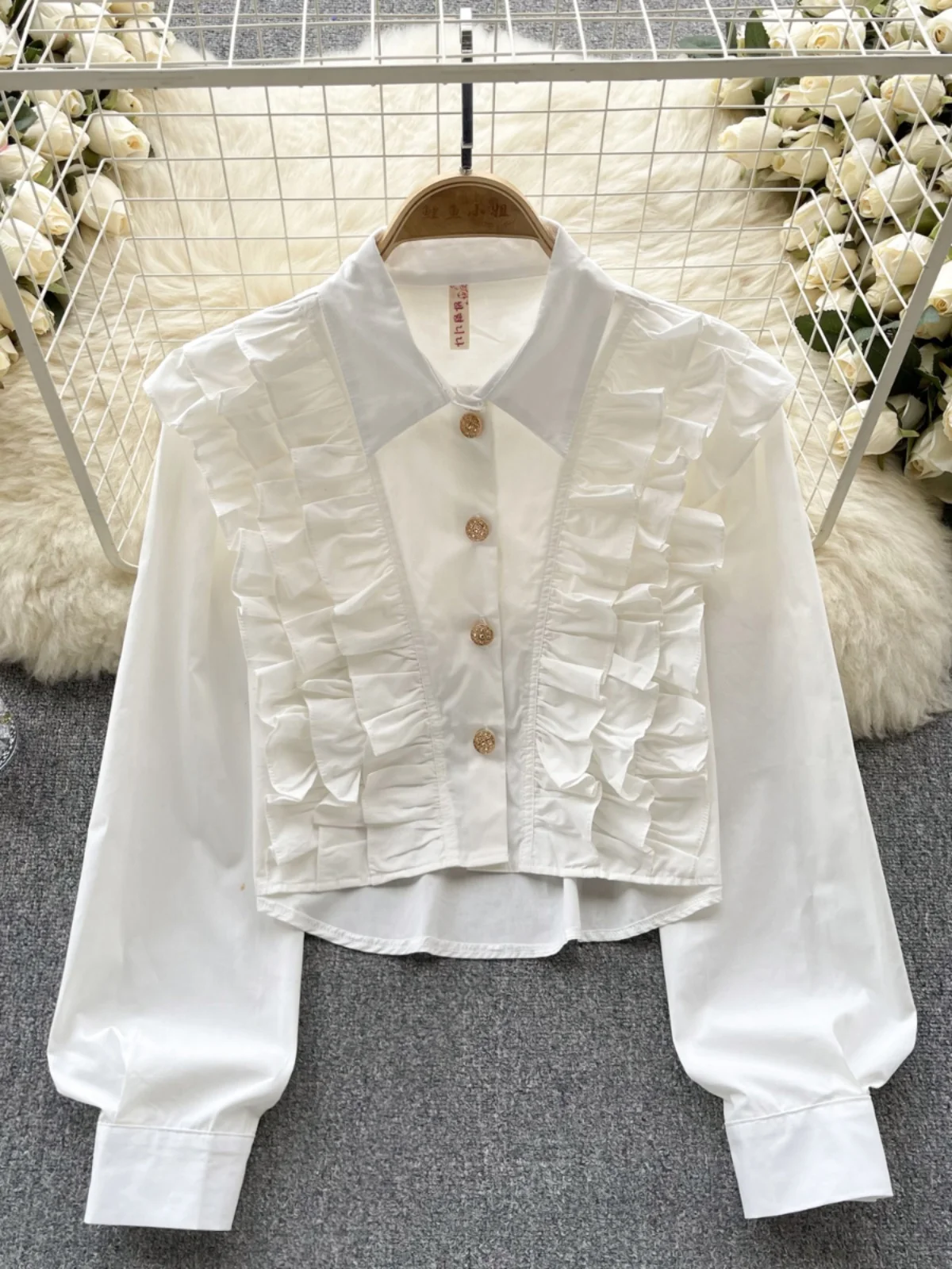 Sweet Wood Grain Short Sleeve Women's Shirt Spring New Style Fashionable Long Sleeve Top Youthful Korean Style Commute Wind
Sweet Wood Grain Short Sleeve Women's Shirt Spring New Style Fashionable Long Sleeve Top Youthful Korean Style Commute Wind