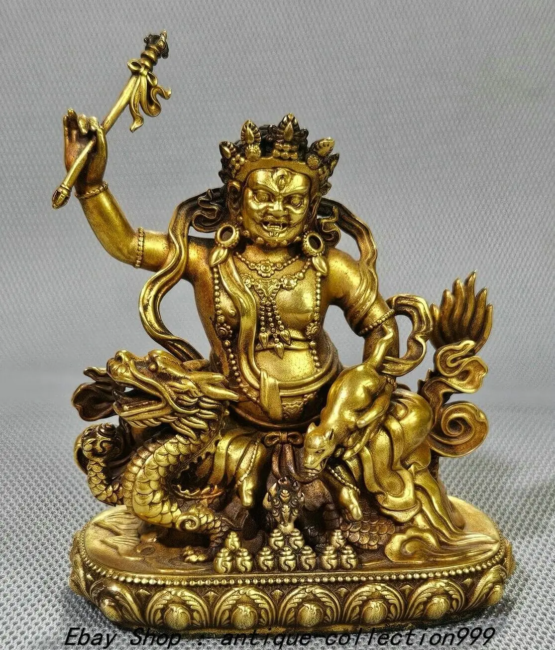 4. Inch Old Dynasty Purple Bronze Gold White Jambhala Mammon God Riding Dragon Statue -
4. Inch Old Dynasty Purple Bronze Gold White Jambhala Mammon God Riding Dragon Statue -