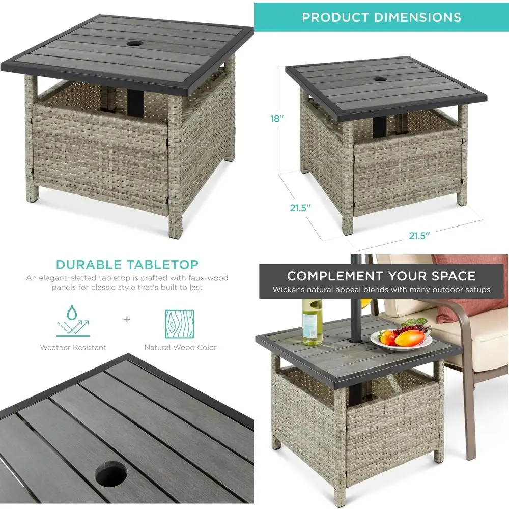 Gray Square Outdoor Side Table with Umbrella Hole and Storage for Patio, Garden, Poolside, Deck
Gray Square Outdoor Side Table with Umbrella Hole and Storage for Patio, Garden, Poolside, Deck