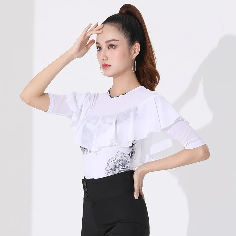 Ruffle Ballroom Dance Costume Practice Clothes Competition Tops White Long Sleeve Mesh New Hot 2024 Latin Dance Practice Clothes
Ruffle Ballroom Dance Costume Practice Clothes Competition Tops White Long Sleeve Mesh New Hot 2024 Latin Dance Practice Clothes