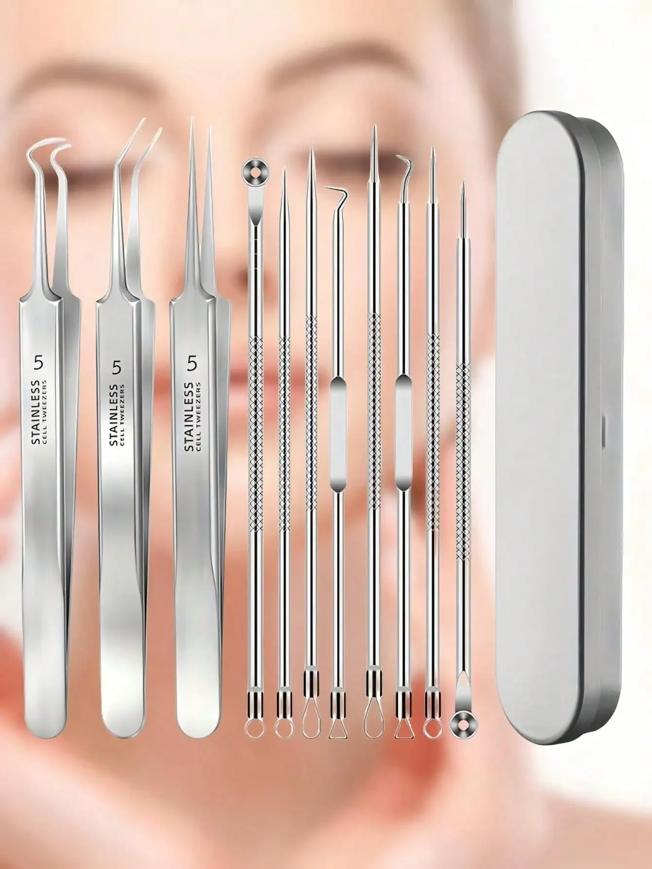 Professional Blackhead Remover Kit,3/4/8/11pcs Stainless Steel Acne Needle & Comedone Extractor Set With Precision Pimple Popper Tools And Storage Box,Facial Pore Cleansing Beauty Tools For All Skin Types,Gifts For Family & Friends,Travel Essentials
Professional Blackhead Remover Kit,3/4/8/11pcs Stainless Steel Acne Needle & Comedone Extractor Set With Precision Pimple Popper Tools And Storage Box,Facial Pore Cleansing Beauty Tools For All Skin Types,Gifts For Family & Friends,Travel Essentials