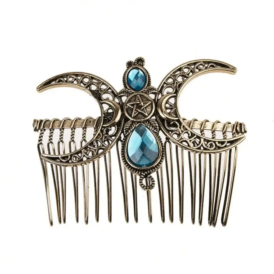 Vintage Style Hair Comb With Blue Gem And Crescent Moon Design
Vintage Style Hair Comb With Blue Gem And Crescent Moon Design