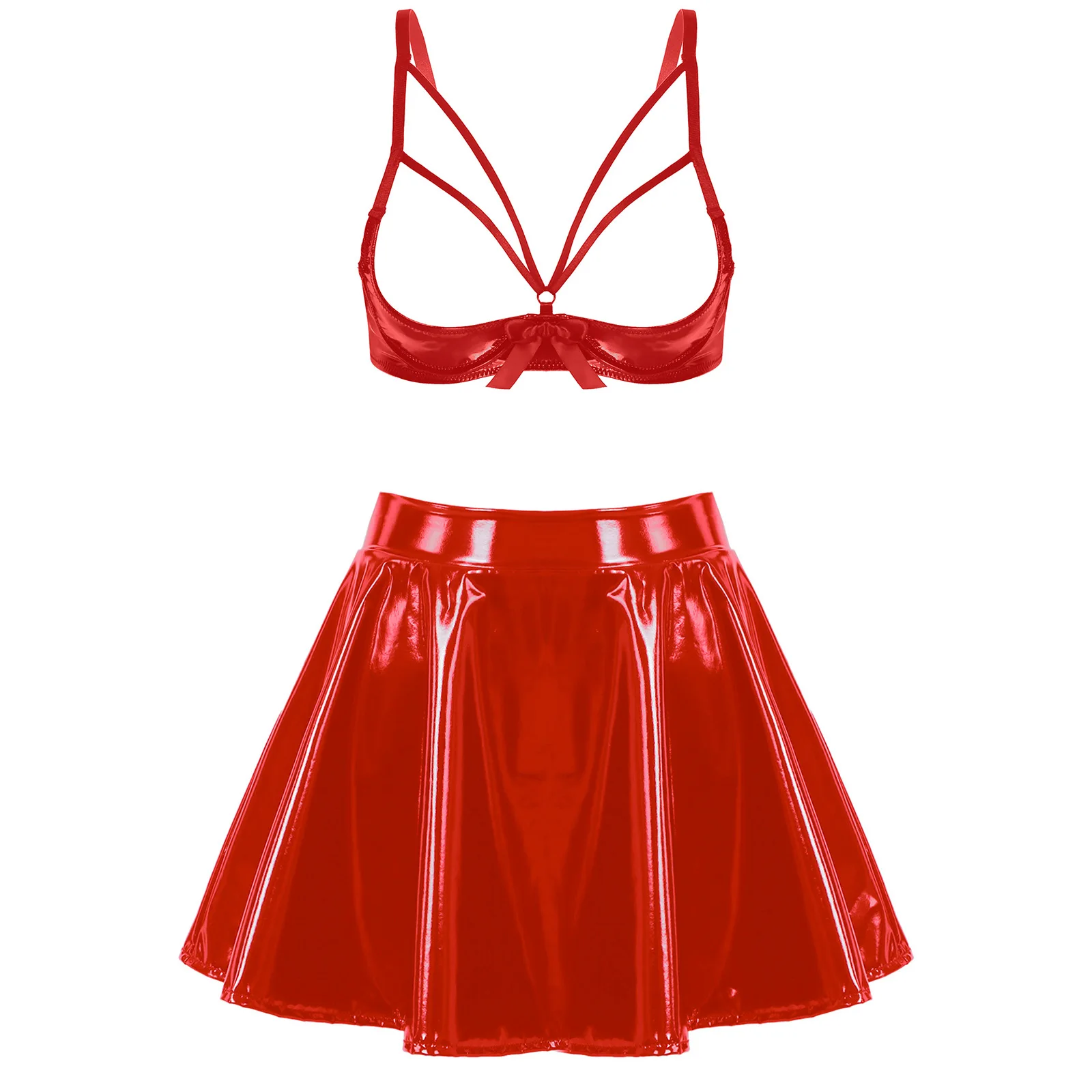 1/4 Cup Push Up Underwire Cutout Bra Top and A Line Miniskirt Wet Look PU Leather Lingerie Set for Women Rave Party Sleepwear
1/4 Cup Push Up Underwire Cutout Bra Top and A Line Miniskirt Wet Look PU Leather Lingerie Set for Women Rave Party Sleepwear