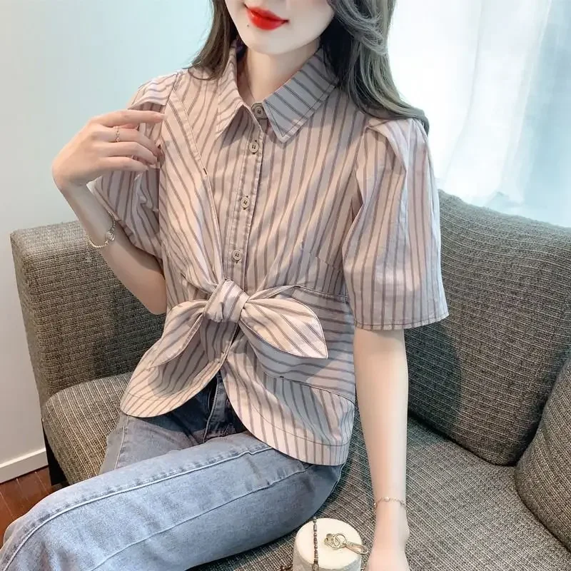 EBAIHUI Summer New Women's Short Sleeved Shirt Puff Sleeve Bow Design Ladies Blouse French Korean Striped Short Blusas
EBAIHUI Summer New Women's Short Sleeved Shirt Puff Sleeve Bow Design Ladies Blouse French Korean Striped Short Blusas