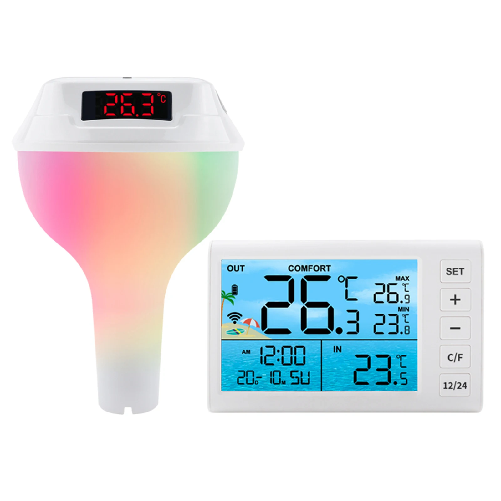 Waterproof Floating RGB Ambient Light Pool Thermometer Bottom Exposed Temperature Measuring Rod white
Waterproof Floating RGB Ambient Light Pool Thermometer Bottom Exposed Temperature Measuring Rod white