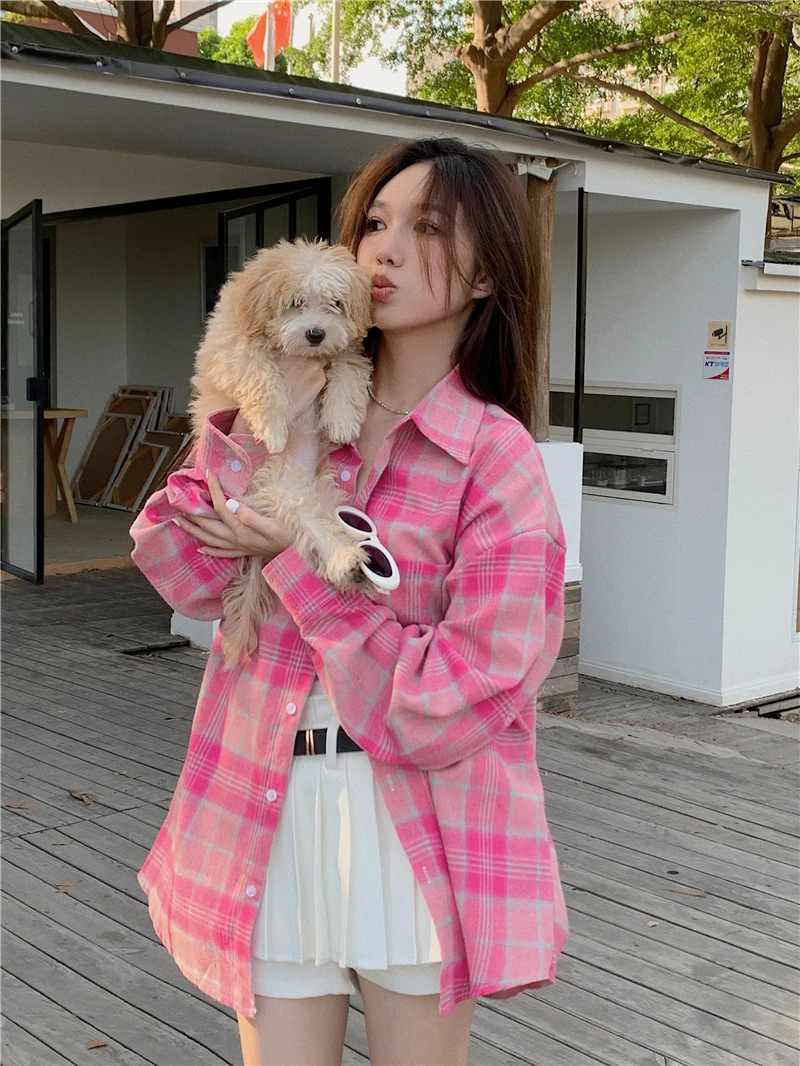 Strawberry Pink Flannel Plaid Shirt Women's Autumn Winter New Style Loose Casual Long Sleeve Outerwear Korean Style Commute
Strawberry Pink Flannel Plaid Shirt Women's Autumn Winter New Style Loose Casual Long Sleeve Outerwear Korean Style Commute