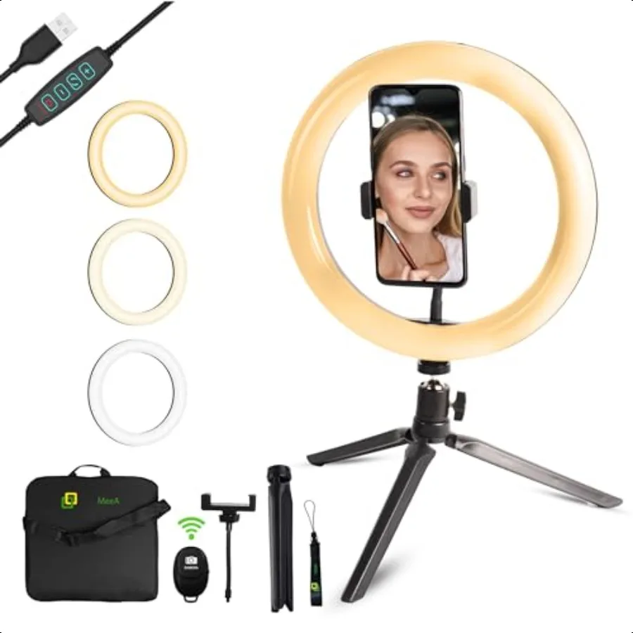 Photography 10 Inch Ring Light with Carry Bag Includes Flex Phone Holder Clip for Most Tripods and Remote for Cell Phones Unive
Photography 10 Inch Ring Light with Carry Bag Includes Flex Phone Holder Clip for Most Tripods and Remote for Cell Phones Unive