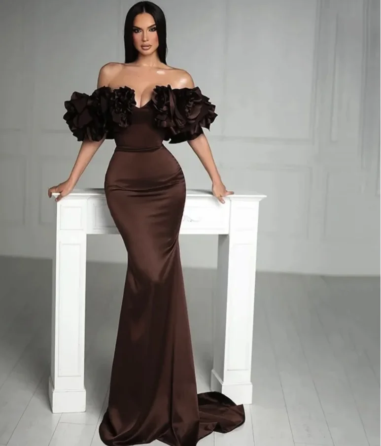 Customized Measures Evening DressElegant Off the Shoulder Formal Gown V-Neck Backless 3D-Flowers Prom Dress Satin Mermaid Gowns
Customized Measures Evening DressElegant Off the Shoulder Formal Gown V-Neck Backless 3D-Flowers Prom Dress Satin Mermaid Gowns