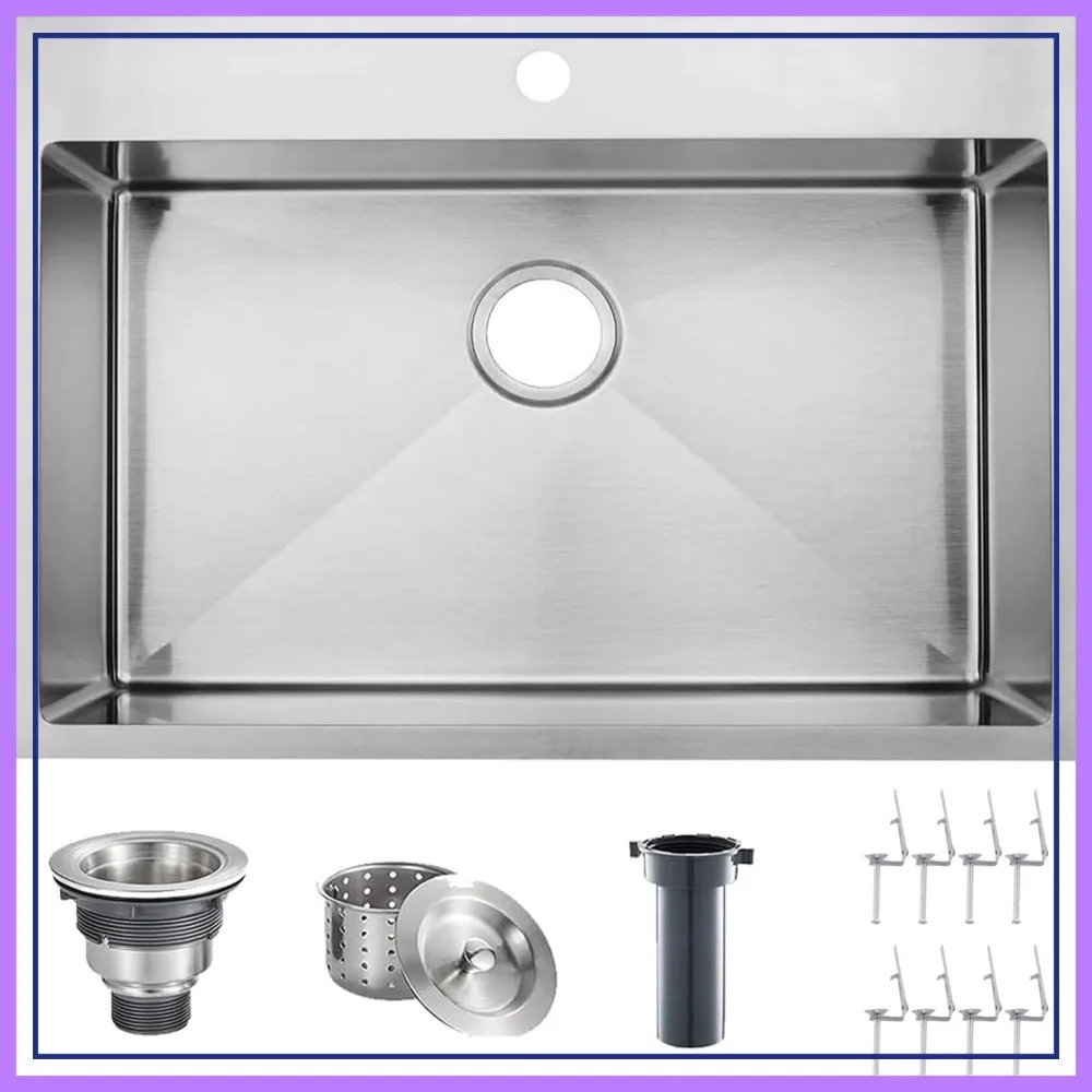 28x18 Inch Drop in Kitchen Sink, 16 Gauge T304 Stainless Steel, 9 Inch Deep Single Bowl for Laundry or Prep
28x18 Inch Drop in Kitchen Sink, 16 Gauge T304 Stainless Steel, 9 Inch Deep Single Bowl for Laundry or Prep