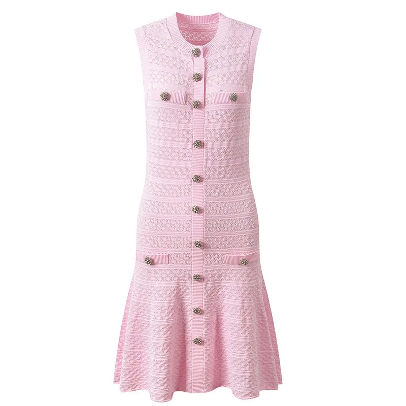 Women's Pink Knitted Slim Fit Breasted Sleeveless Birthday Party Mini Dress
Women's Pink Knitted Slim Fit Breasted Sleeveless Birthday Party Mini Dress