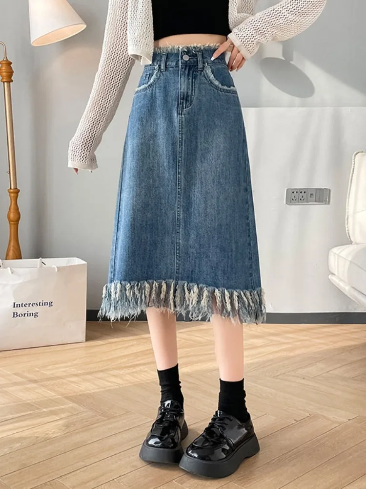 Denim Skirts for Women 2023 Fashion Vintage High Waisted Burr Tassel Midi Skirt Chic Casual Solid Skirt 
Denim Skirts for Women 2023 Fashion Vintage High Waisted Burr Tassel Midi Skirt Chic Casual Solid Skirt