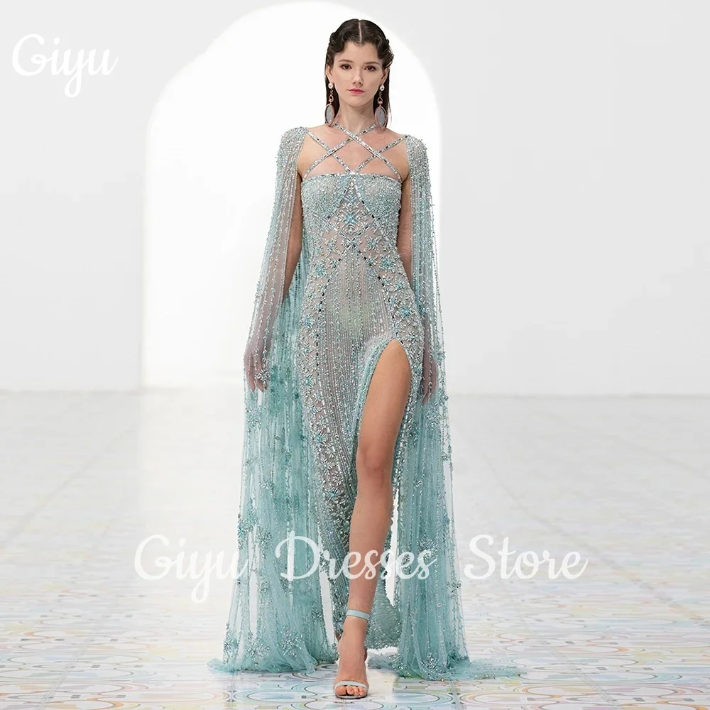 Giyu Luxury Saudi Arabia Mermaid Evening Dress Heavy Industry Cape Sleeve Criss Cross Women Wedding Party Gown Customized 2025
Giyu Luxury Saudi Arabia Mermaid Evening Dress Heavy Industry Cape Sleeve Criss Cross Women Wedding Party Gown Customized 2025