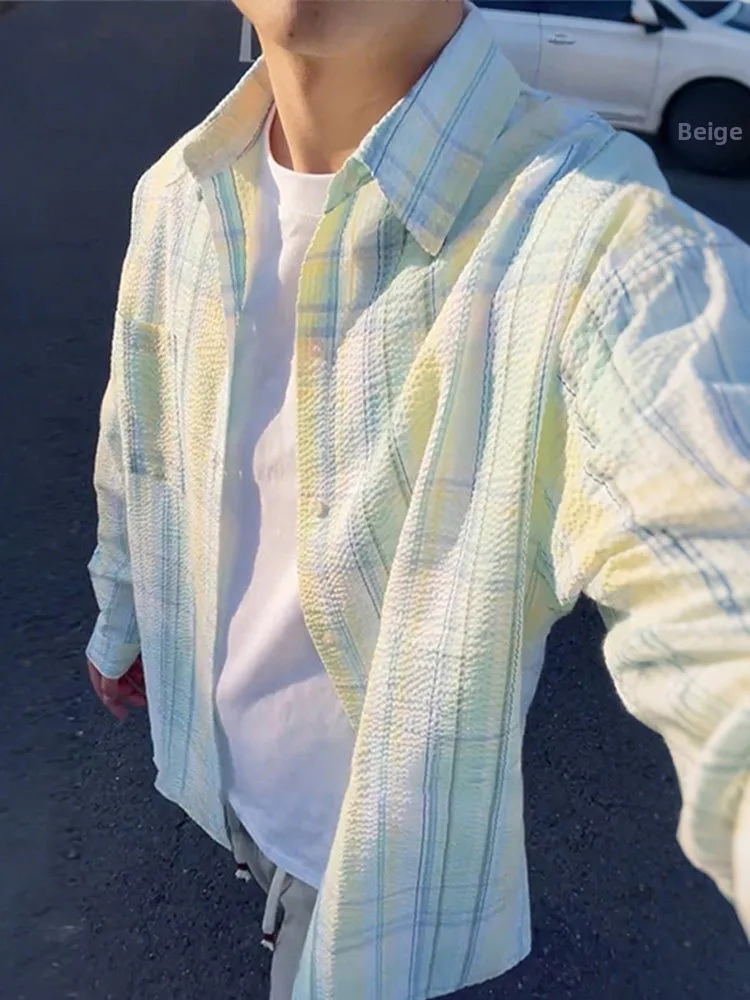 Japanese Style Long Sleeve Plaid Bubble Shirt Thin Outerwear Spring Summer Unisex Casual Fashion Lightweight Coat for Youth
Japanese Style Long Sleeve Plaid Bubble Shirt Thin Outerwear Spring Summer Unisex Casual Fashion Lightweight Coat for Youth