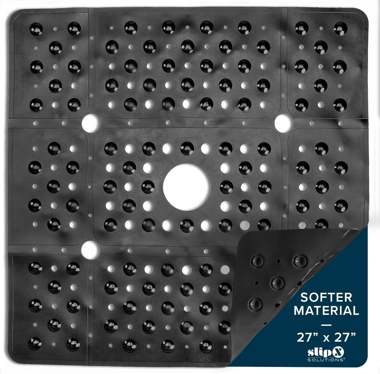 27" Oversize Square Shower Mat, Non-Slip Bath Mat for Elderly & Kids, 100+ Power Grip Suction Cups, Machine Washable, Black
27" Oversize Square Shower Mat, Non-Slip Bath Mat for Elderly & Kids, 100+ Power Grip Suction Cups, Machine Washable, Black