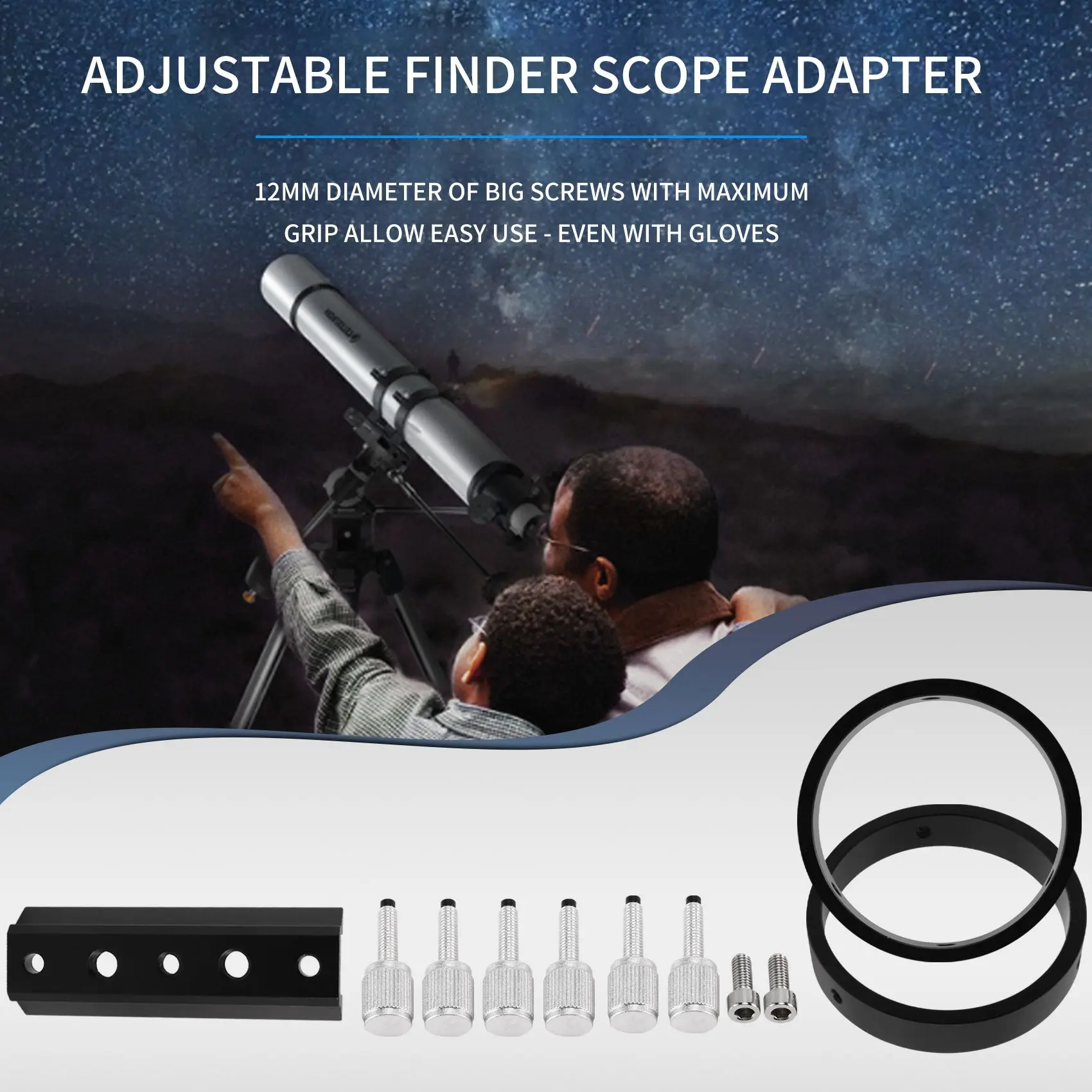 L71AGuiding Scope Ring Kit for Telescope Tube Diameter or Finders 43mm to 70mm for Astrophotography
L71AGuiding Scope Ring Kit for Telescope Tube Diameter or Finders 43mm to 70mm for Astrophotography