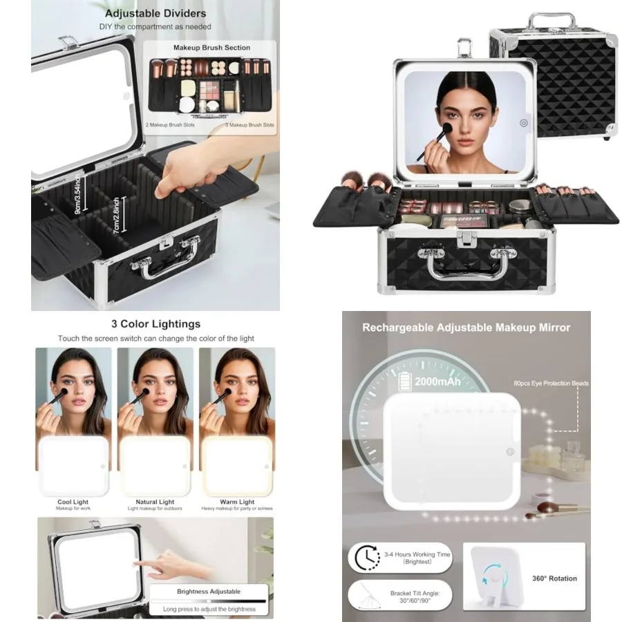 Makeup Bag with LED Mirror, Makeup Box Travel Train Case with Rechargeable Lighted Mirror, Cosmetic Brush Organizer Storage for
Makeup Bag with LED Mirror, Makeup Box Travel Train Case with Rechargeable Lighted Mirror, Cosmetic Brush Organizer Storage for