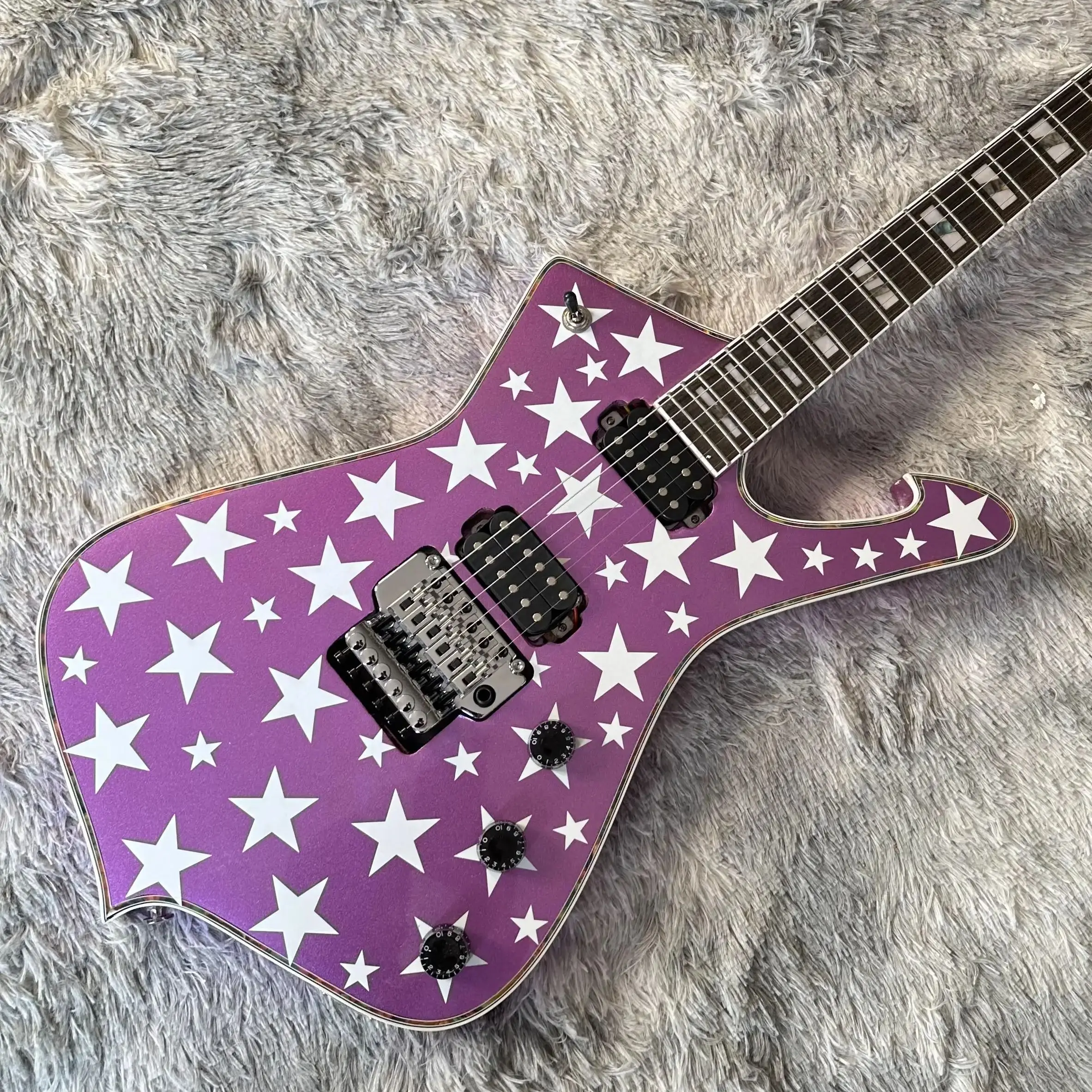 purple Iceman Electric Guitar-Star Pattern 6-String HH Pickups, Floyd Rose Bridge free shipping
purple Iceman Electric Guitar-Star Pattern 6-String HH Pickups, Floyd Rose Bridge free shipping