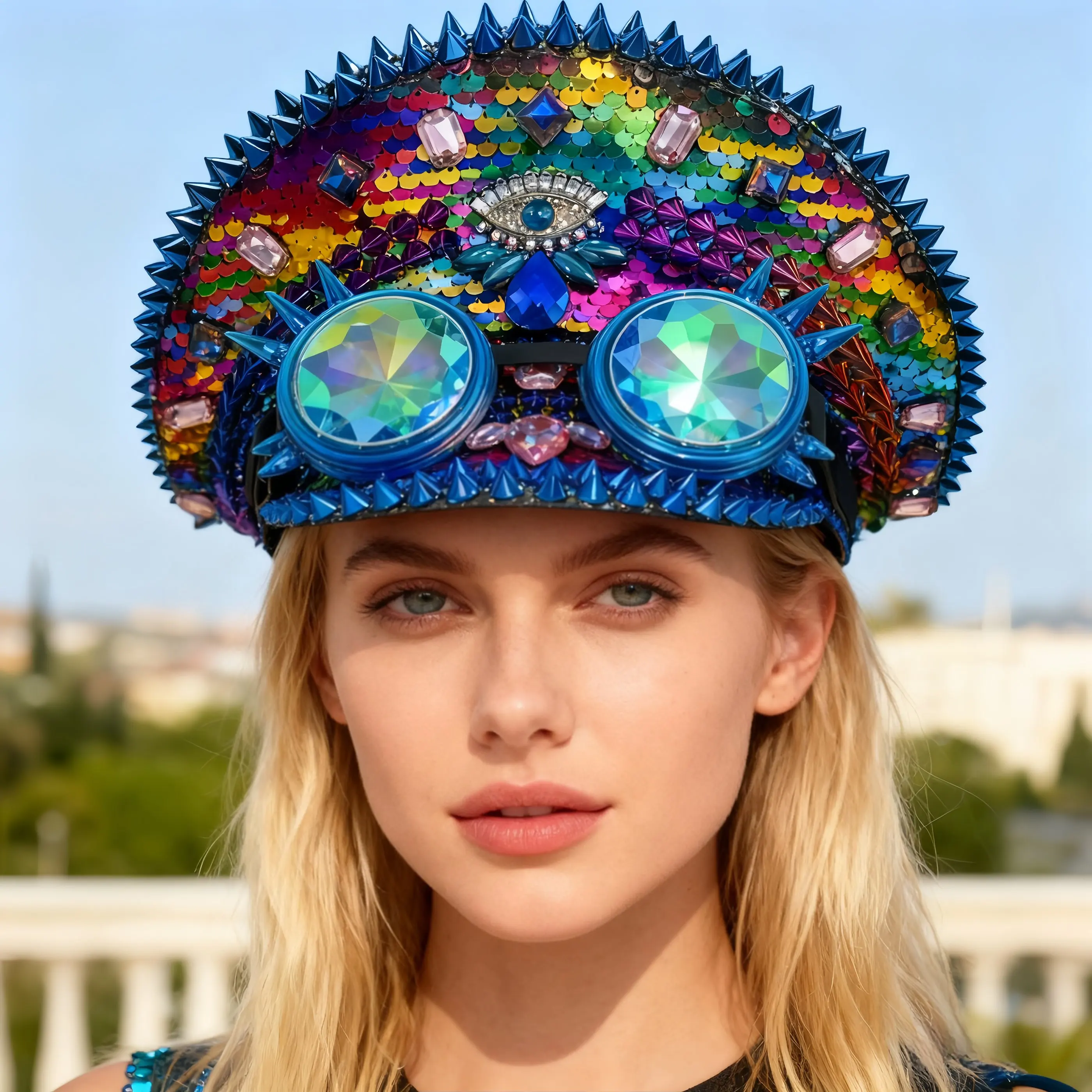 HongLuan красочная шляпа капитана со стразами и очками для фестиваля Burning Man, аксессуары для рейв-фестив и вечерние шляпы для женщин
HongLuan красочная шляпа капитана со стразами и очками для фестиваля Burning Man, аксессуары для рейв-фестив и вечерние шляпы для женщин