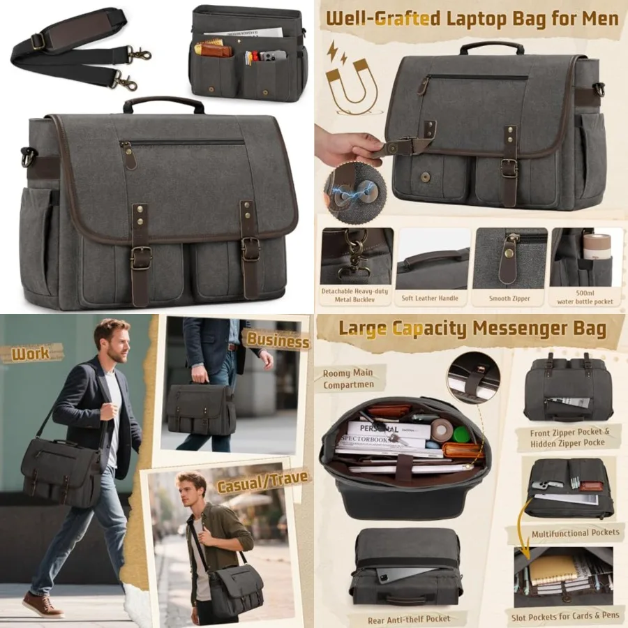 RAINSMORE Mens Messenger Bag 17-17.3 Inch Vintage Canvas Briefcase Water-resistant Large Computer Laptop Bag Rugged Satchel Sho
RAINSMORE Mens Messenger Bag 17-17.3 Inch Vintage Canvas Briefcase Water-resistant Large Computer Laptop Bag Rugged Satchel Sho