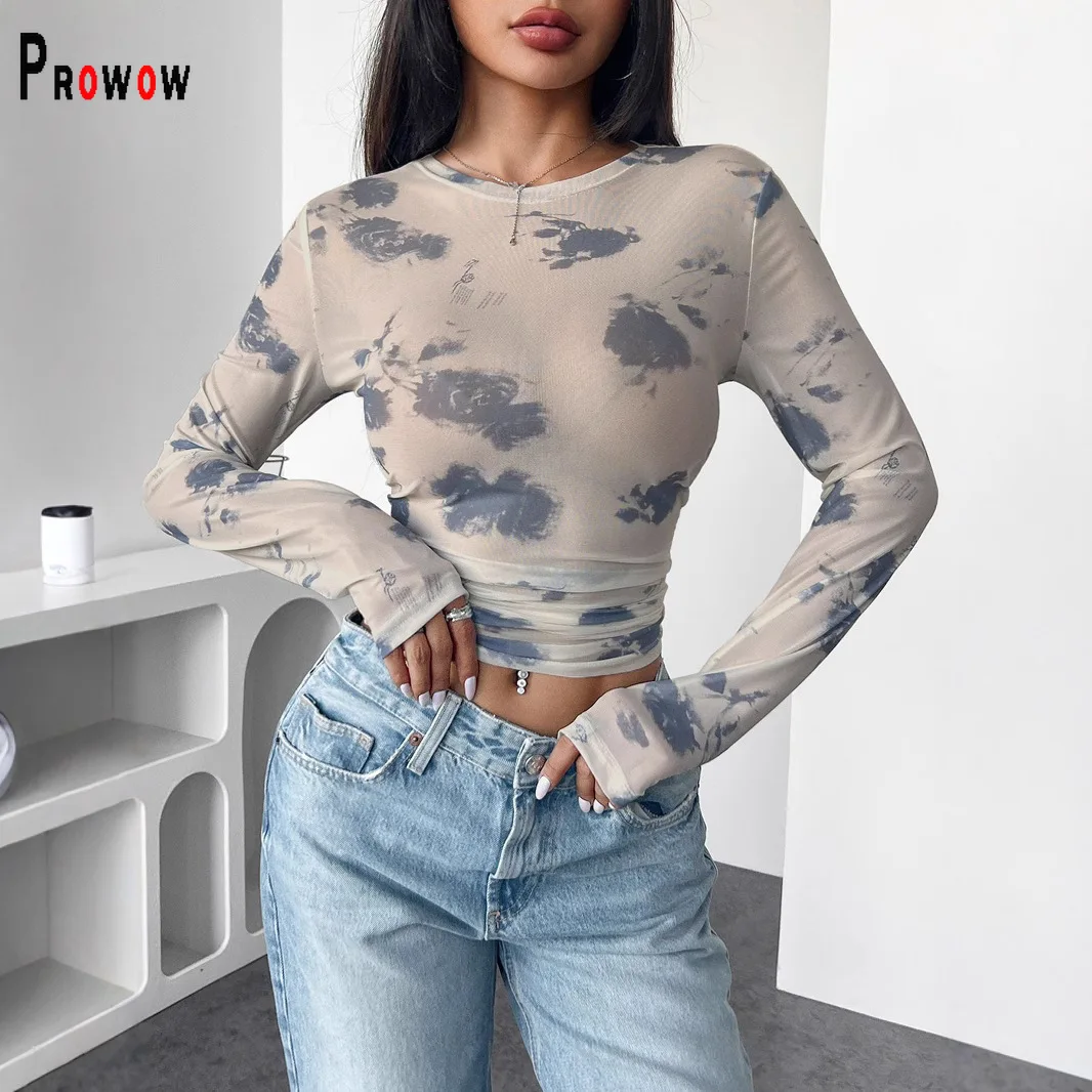 Prowow Fashion Print Trend Women's Shirts Sheer Mesh Long Sleeve Summer Cropped Tops Sexy Slim Fit Female Party Nightclub Wear
Prowow Fashion Print Trend Women's Shirts Sheer Mesh Long Sleeve Summer Cropped Tops Sexy Slim Fit Female Party Nightclub Wear
