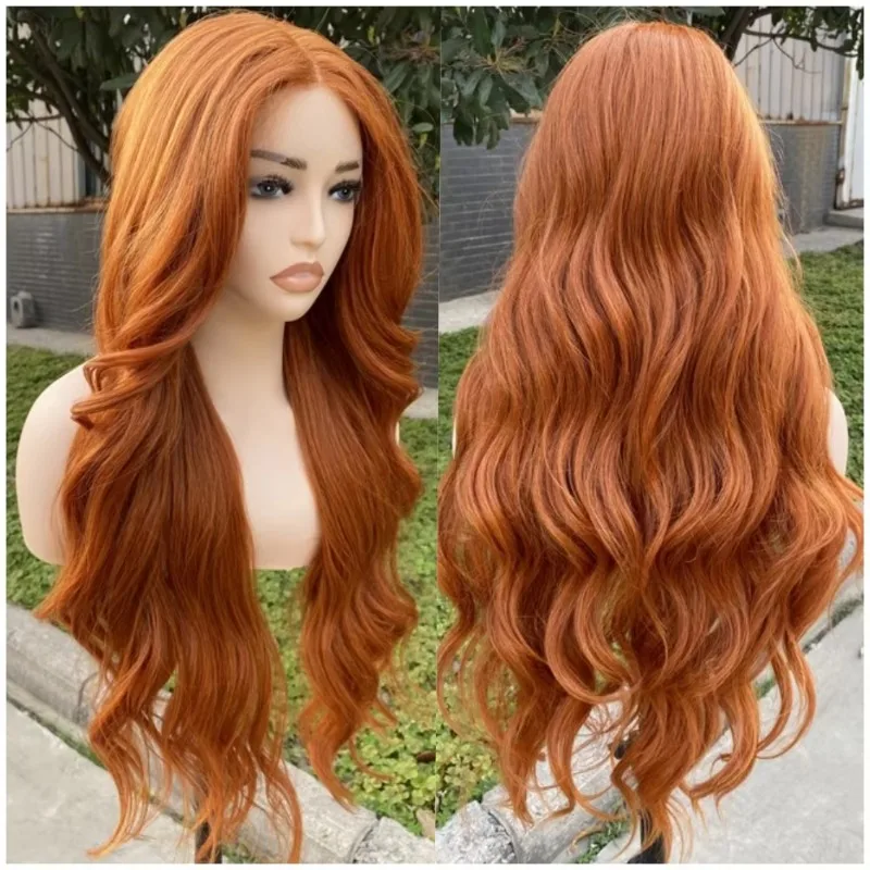 Ginger Orange 26" Long Body Wave Lace Front Wig With Curtain Bangs Synthetic Hair Wigs With Baby Hair for Black Women
Ginger Orange 26" Long Body Wave Lace Front Wig With Curtain Bangs Synthetic Hair Wigs With Baby Hair for Black Women