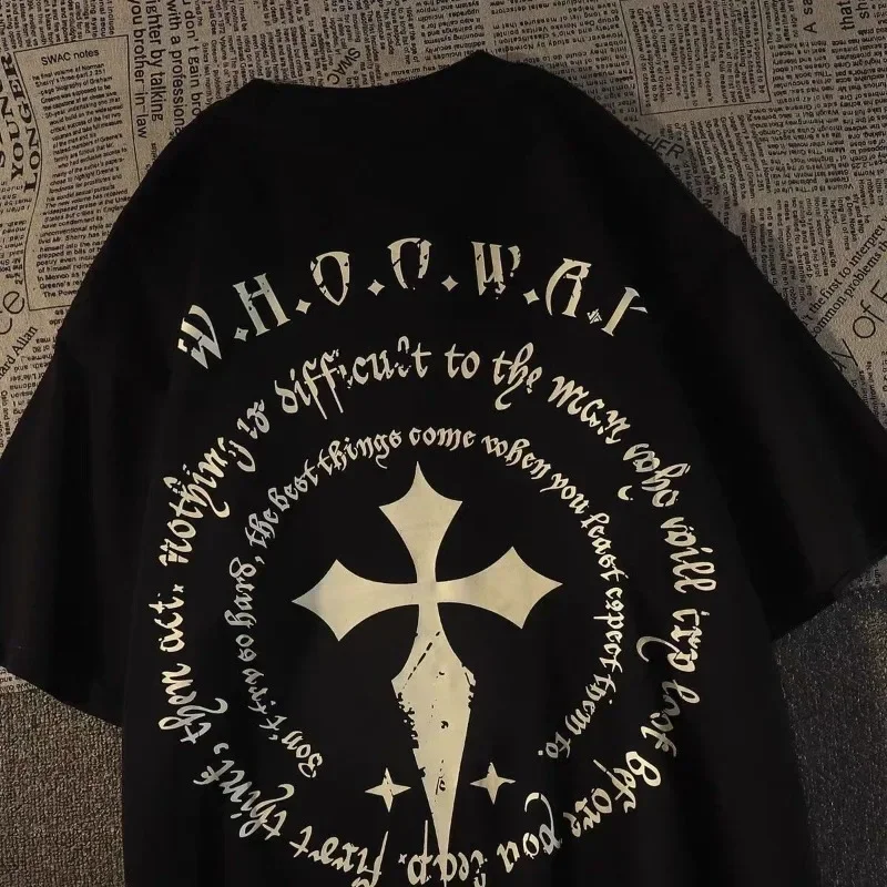 Pure Cotton Short Sleeved T-shirt for Men and Women Retro Letter Cross Top Loose Fitting Versatile Half Sleeve American Style
Pure Cotton Short Sleeved T-shirt for Men and Women Retro Letter Cross Top Loose Fitting Versatile Half Sleeve American Style