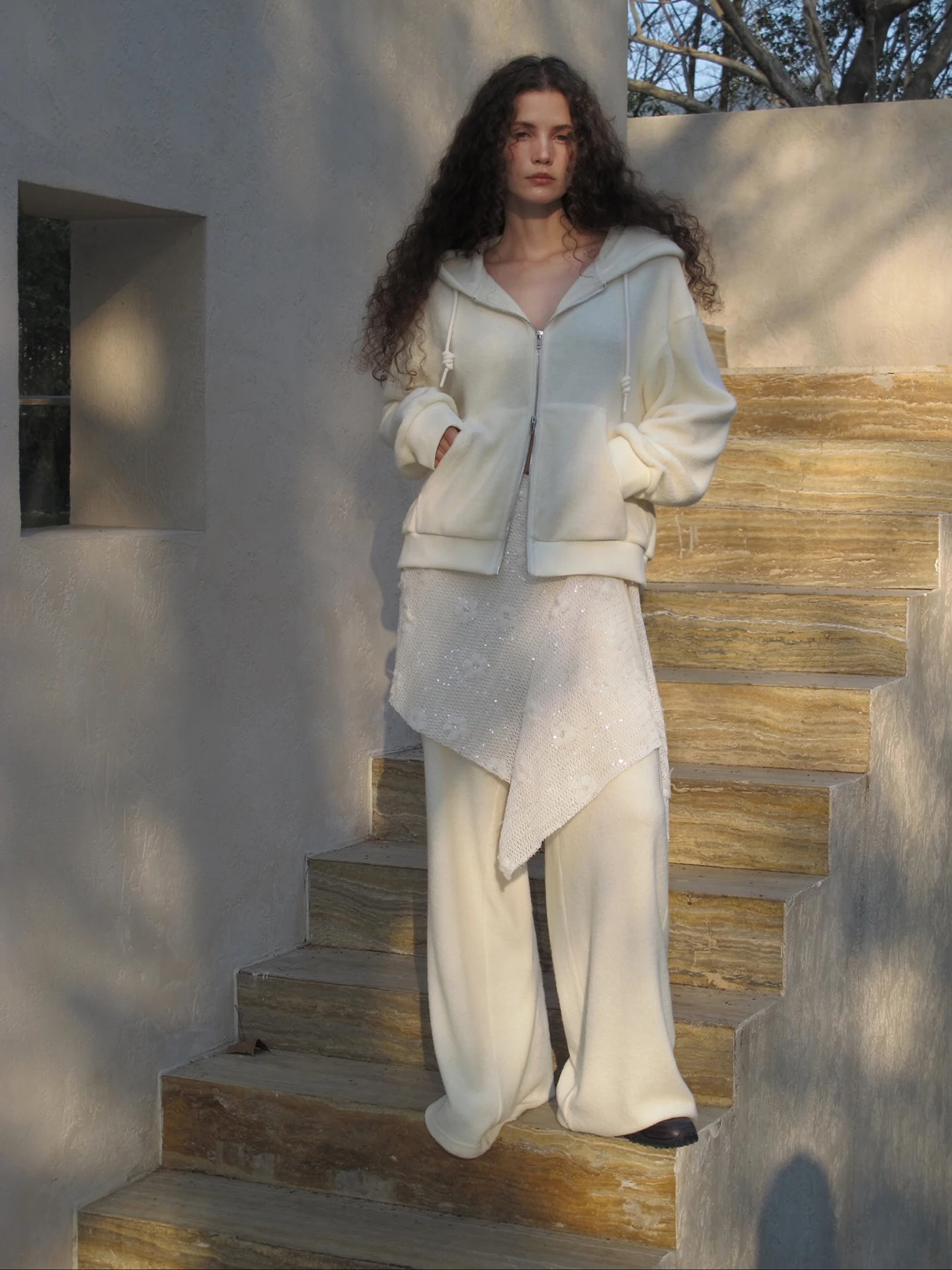 Cariedo Morning Fog Layered Loose Knitted Hooded Zipper Sweatshirt Open Cardigan Outerwear Wide Leg Pants Women's Set Spring
Cariedo Morning Fog Layered Loose Knitted Hooded Zipper Sweatshirt Open Cardigan Outerwear Wide Leg Pants Women's Set Spring