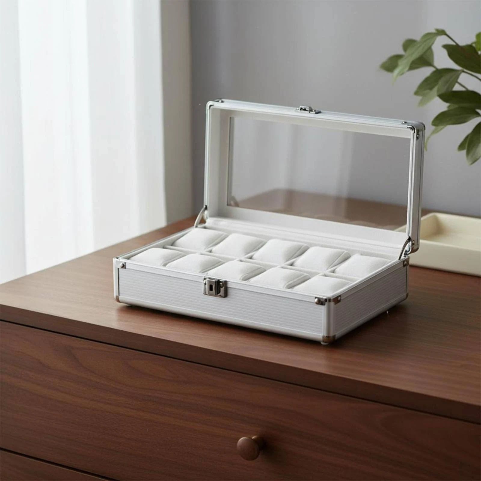 10-Slot Watch Case Hinged Lid Wristwatch Storage Box Watch Display Case Hard Shell Personal Organizer Aluminum Alloy
10-Slot Watch Case Hinged Lid Wristwatch Storage Box Watch Display Case Hard Shell Personal Organizer Aluminum Alloy