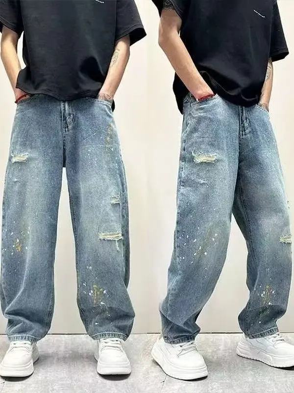 Retro American Dyeing Hole Denim Jeans Men Summer Trendy Loose Straight Leg Long Trousers Youthful Popular Middle Waist
Retro American Dyeing Hole Denim Jeans Men Summer Trendy Loose Straight Leg Long Trousers Youthful Popular Middle Waist