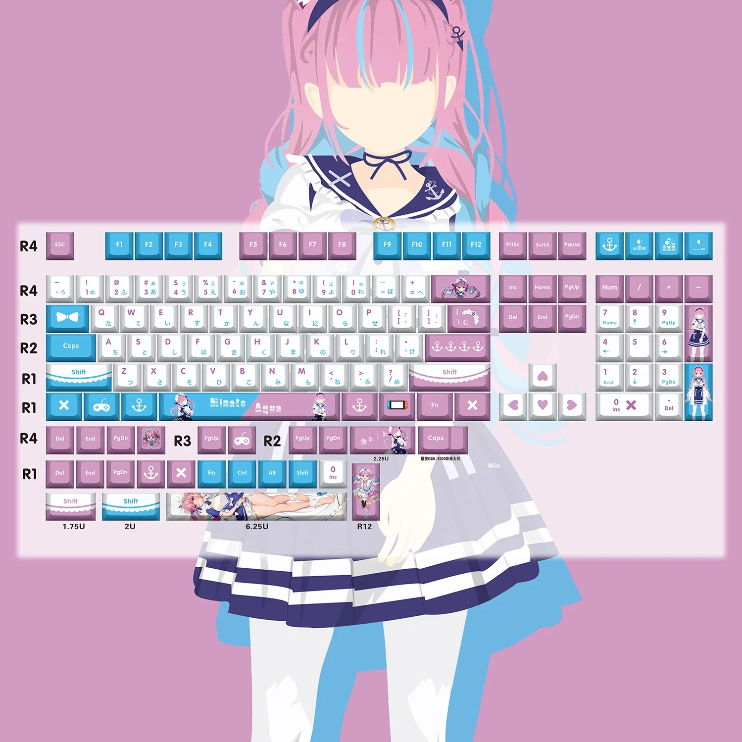 Minato Aqua Vtuber 131, колпачки для клавиш, колпачки для клавиш из ПБТ, настройка механической клавиатуры
Minato Aqua Vtuber 131, колпачки для клавиш, колпачки для клавиш из ПБТ, настройка механической клавиатуры