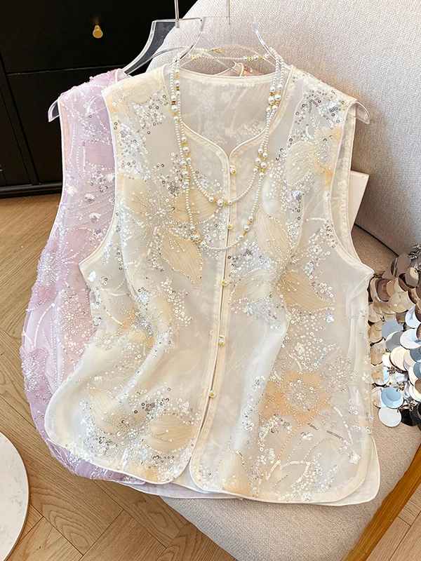 Ele Retro Sequin Embellied Vest Women's Modified Tang Suit oulder Pad Top Summer New Chinese Sle National Trend
Ele Retro Sequin Embellied Vest Women's Modified Tang Suit oulder Pad Top Summer New Chinese Sle National Trend