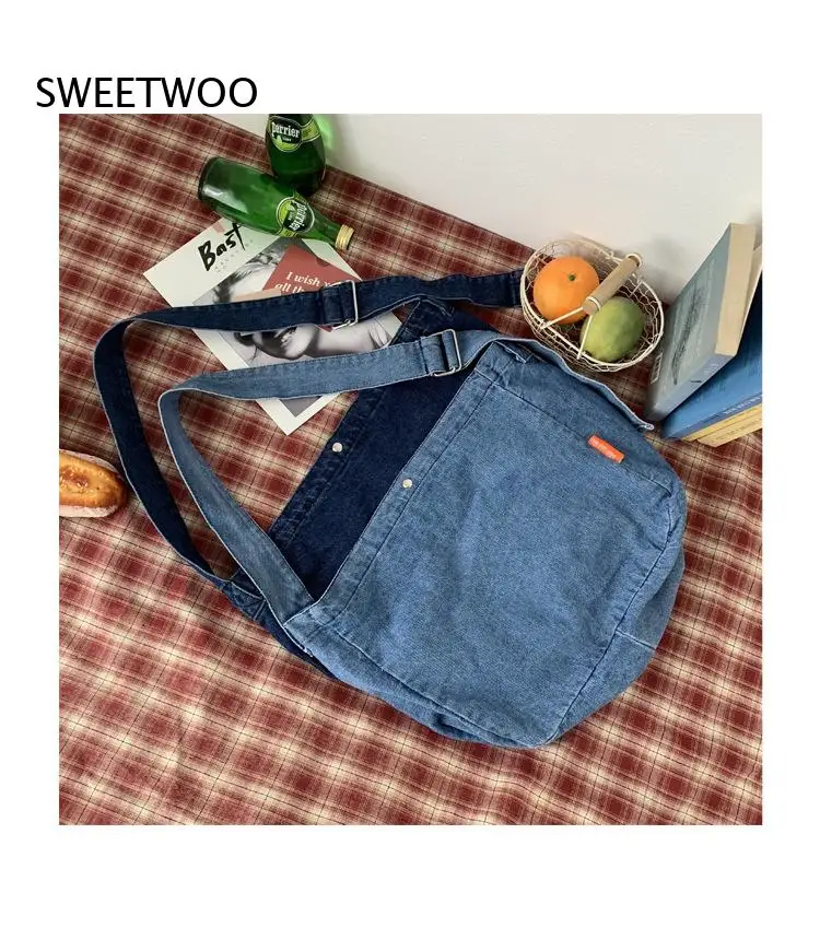 Casual Washed Denim Crossbody Bag Adjustable Wide Strap Large Capacity Soft Jean Shoulder Bag for Daily School and Street Style
Casual Washed Denim Crossbody Bag Adjustable Wide Strap Large Capacity Soft Jean Shoulder Bag for Daily School and Street Style