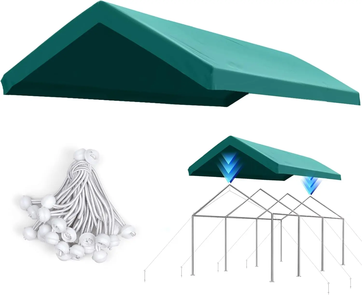 Replacement Top Cover Tarp for 12x20 ft Carport Canopy with Ball Bungees, Green, One Roof Only
Replacement Top Cover Tarp for 12x20 ft Carport Canopy with Ball Bungees, Green, One Roof Only