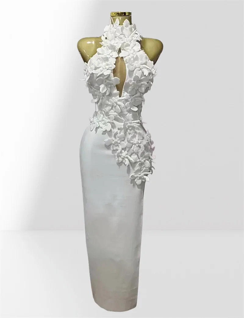 White 3D Floral Prom Dress Bandage Sexy High Neck Sleeveless Hollow Sheath Long Gown Formal Wedding Guest Birthday Evening Robe
White 3D Floral Prom Dress Bandage Sexy High Neck Sleeveless Hollow Sheath Long Gown Formal Wedding Guest Birthday Evening Robe
