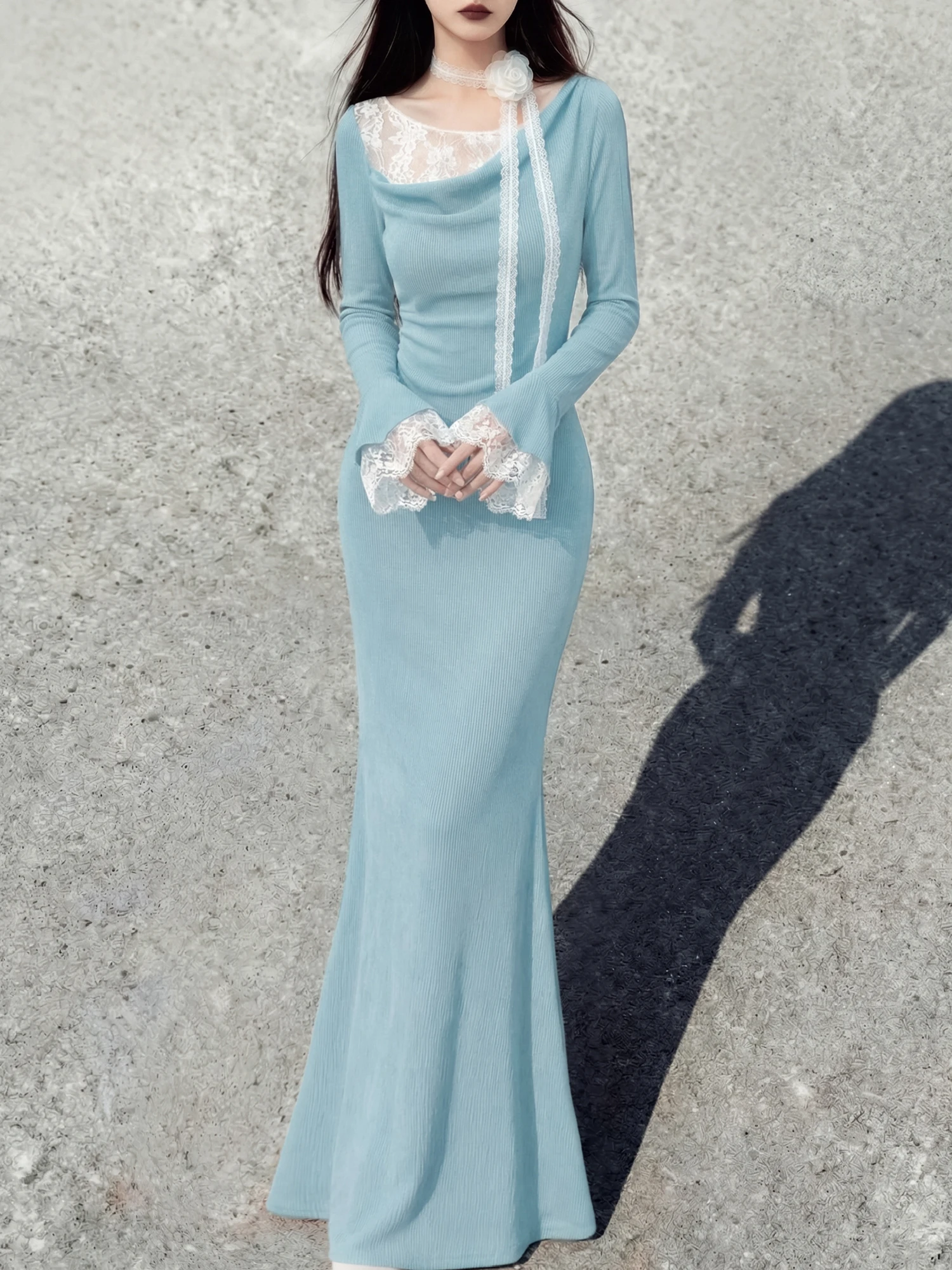 Elegant Blue Lace Knitted Long Sleeve Dress Slimming Fish Tail Design Breathable Soft Polyester High Elasticity Spring Tour
Elegant Blue Lace Knitted Long Sleeve Dress Slimming Fish Tail Design Breathable Soft Polyester High Elasticity Spring Tour
