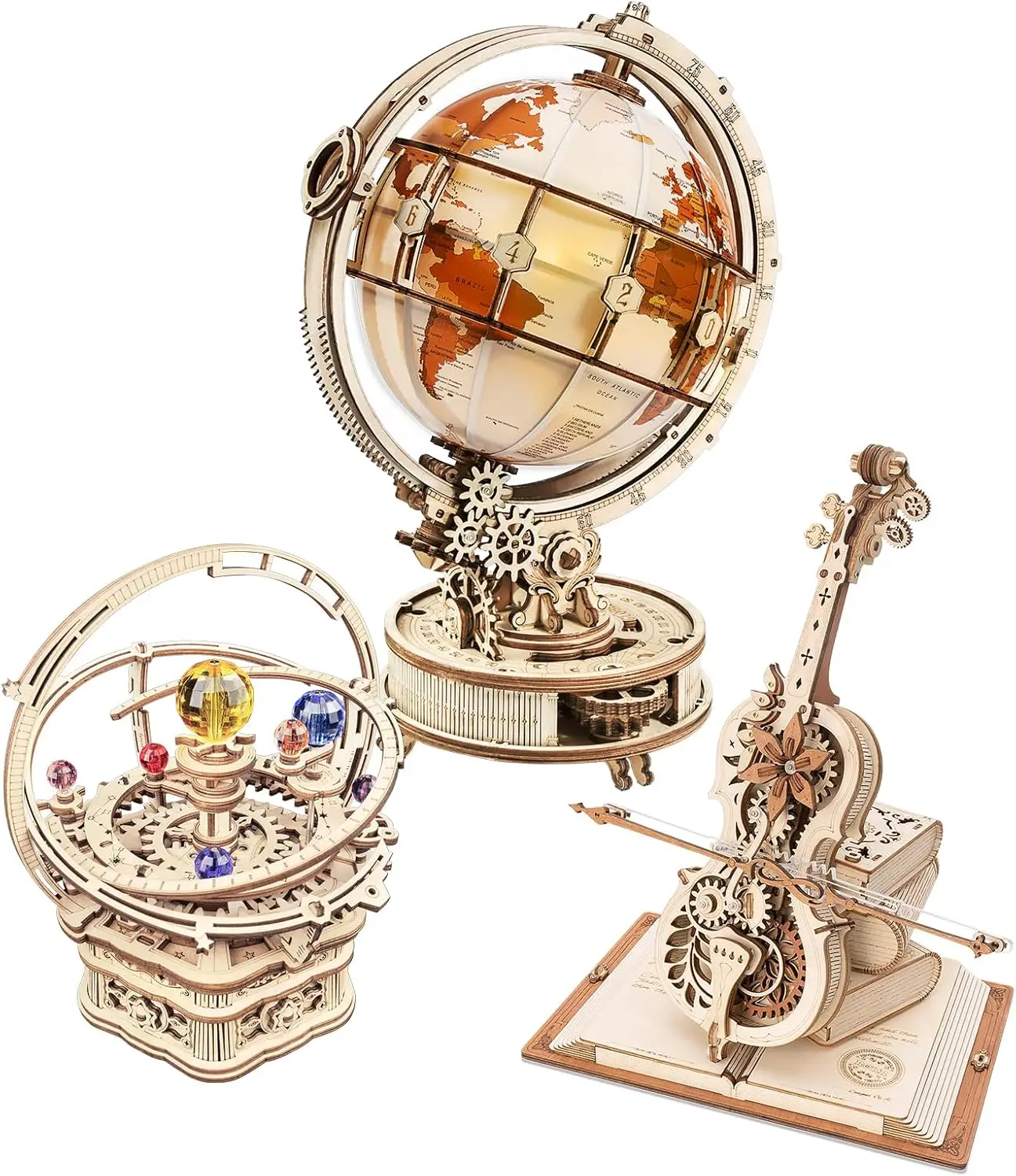 3D Wooden Puzzles for Adults Bundle Set - Illuminous Globe & Orrey Music Box & Cello Music Box, Unique Gift Hobby for Boys Girls
3D Wooden Puzzles for Adults Bundle Set - Illuminous Globe & Orrey Music Box & Cello Music Box, Unique Gift Hobby for Boys Girls