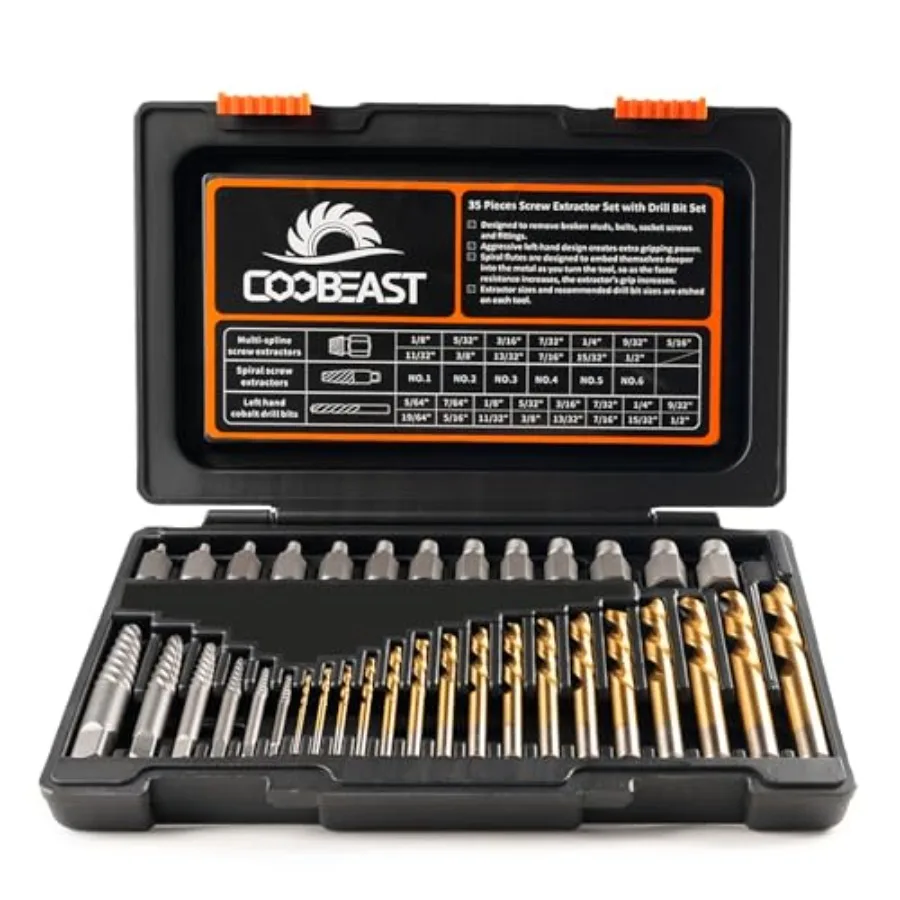 35 Pcs Screw Extractor and Left Hand Drill Bits Set, Easy Out Screw Extractor Kit with HSS Steel Reverse Drill Bit for Broken Nu
35 Pcs Screw Extractor and Left Hand Drill Bits Set, Easy Out Screw Extractor Kit with HSS Steel Reverse Drill Bit for Broken Nu