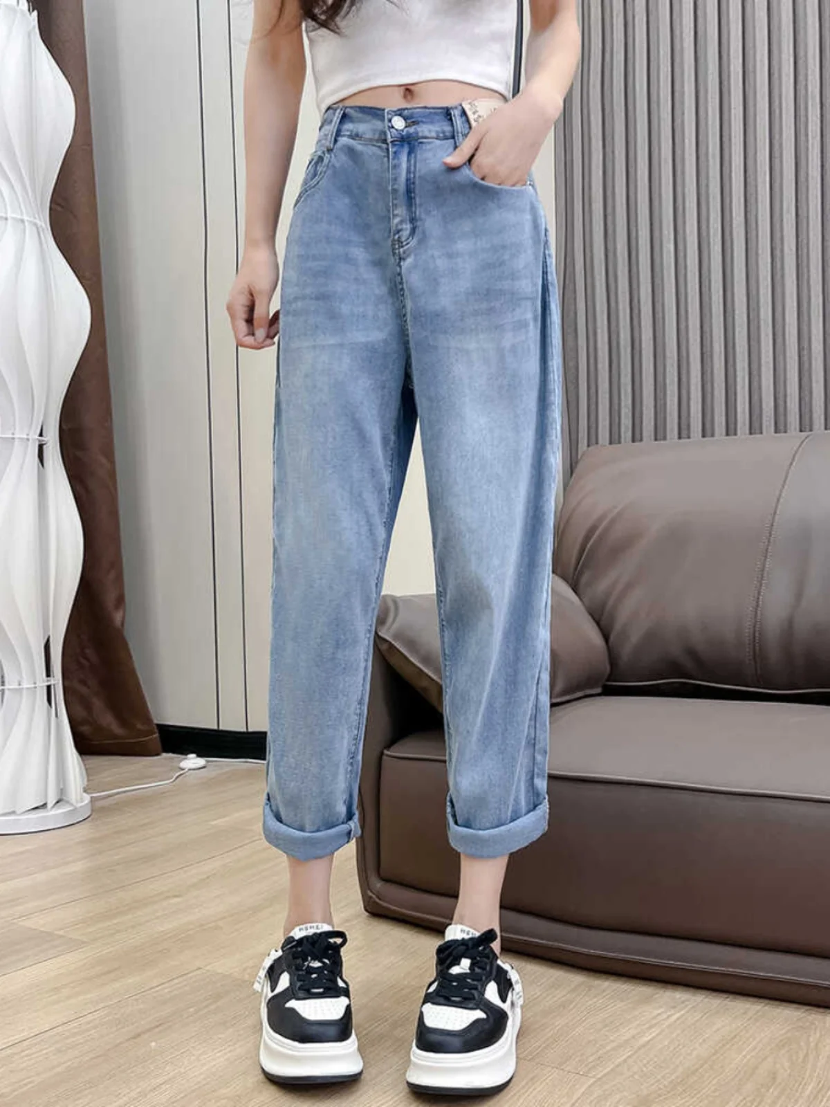 High Waist Wide Leg Jeans Thin Nine Points for Pear Shaped plus Size Women Summer Slimming Large Size Harlan Pants
High Waist Wide Leg Jeans Thin Nine Points for Pear Shaped plus Size Women Summer Slimming Large Size Harlan Pants