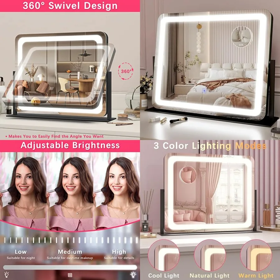 22x17 Inch Lighted Vanity Mirror with Dimmable LED Lights - 3 Color Modes, Smart Touch Control and 360° Rotating Base - Desk Ma
22x17 Inch Lighted Vanity Mirror with Dimmable LED Lights - 3 Color Modes, Smart Touch Control and 360° Rotating Base - Desk Ma