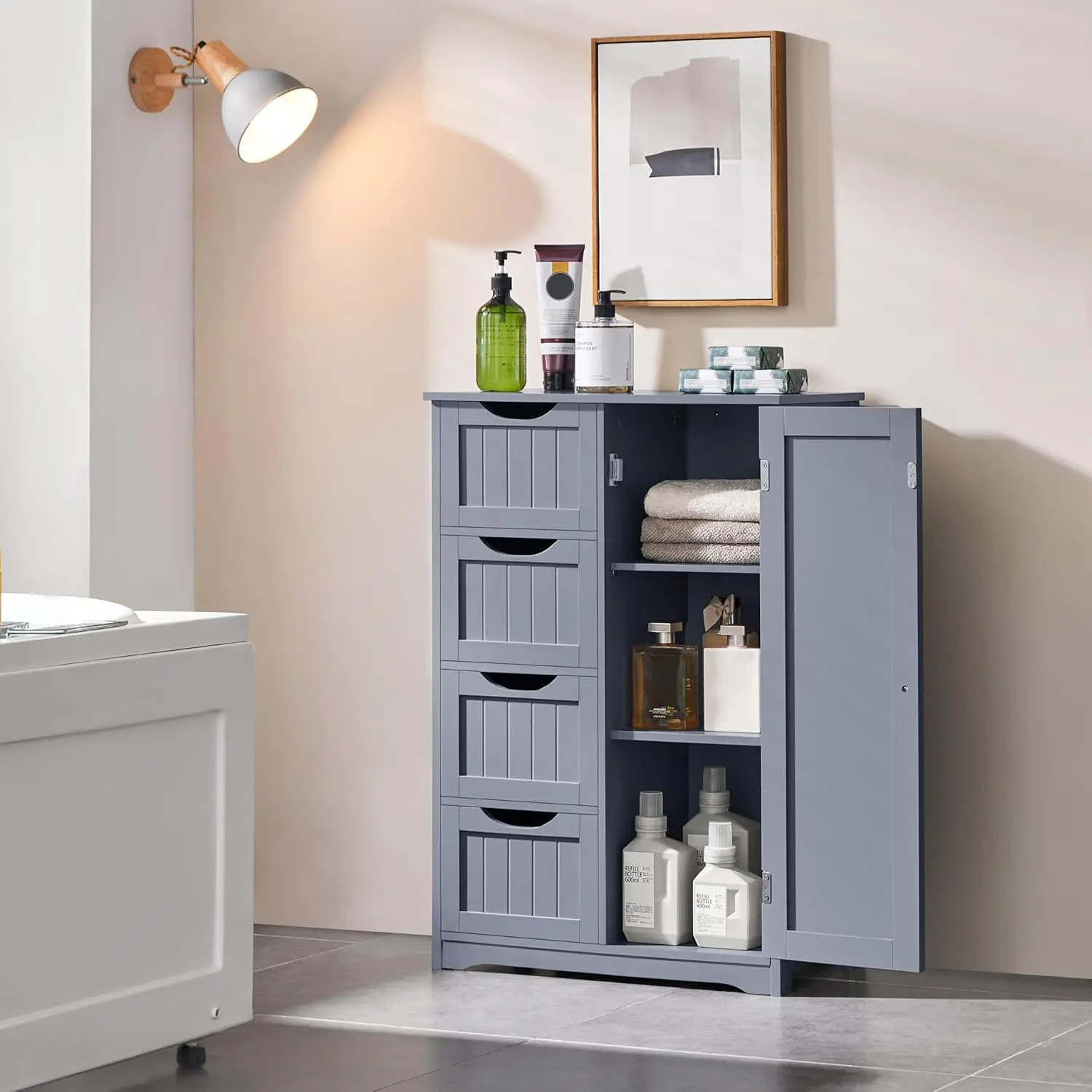 Bathroom Floor Cabinet, Freestanding Storage Organizer Unit Kitchen Cupboard W/ 4 Drawers & Adjustable Shelves, Customized
Bathroom Floor Cabinet, Freestanding Storage Organizer Unit Kitchen Cupboard W/ 4 Drawers & Adjustable Shelves, Customized