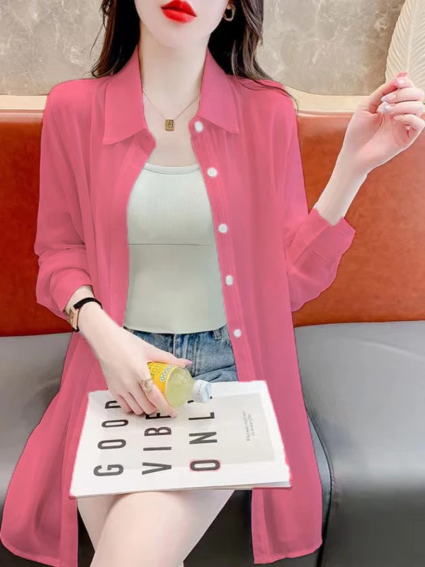 Lightweight Ice Silk Women's Summer Loose Breathable Sun Protection irt Outerwear Long Sve Collar Open Cardigan
Lightweight Ice Silk Women's Summer Loose Breathable Sun Protection irt Outerwear Long Sve Collar Open Cardigan