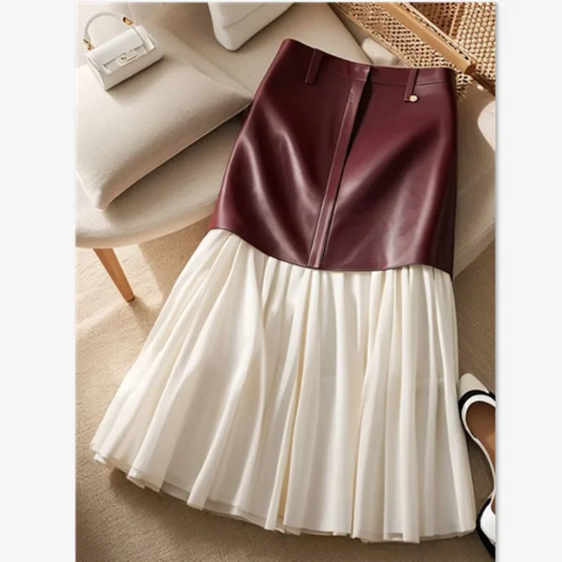 New Fashion Pu Patchwork Skirt Women Spring Autumn High Waist Wrapped Hip Slim Office Lady Elegant Skirt Contrast Color Clothing
New Fashion Pu Patchwork Skirt Women Spring Autumn High Waist Wrapped Hip Slim Office Lady Elegant Skirt Contrast Color Clothing