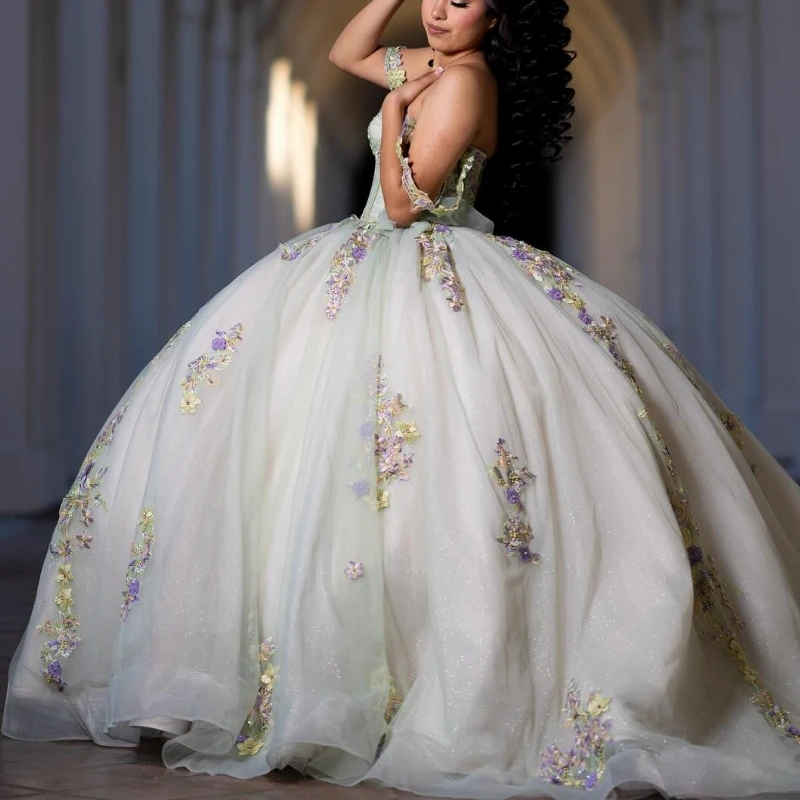 Light Green Shiny Quinceanera Dresses Ball Gown Off The Shoulder Applique Lace Beads Tull Party Birthday Sweet 16 Vestidos 15 De
Light Green Shiny Quinceanera Dresses Ball Gown Off The Shoulder Applique Lace Beads Tull Party Birthday Sweet 16 Vestidos 15 De