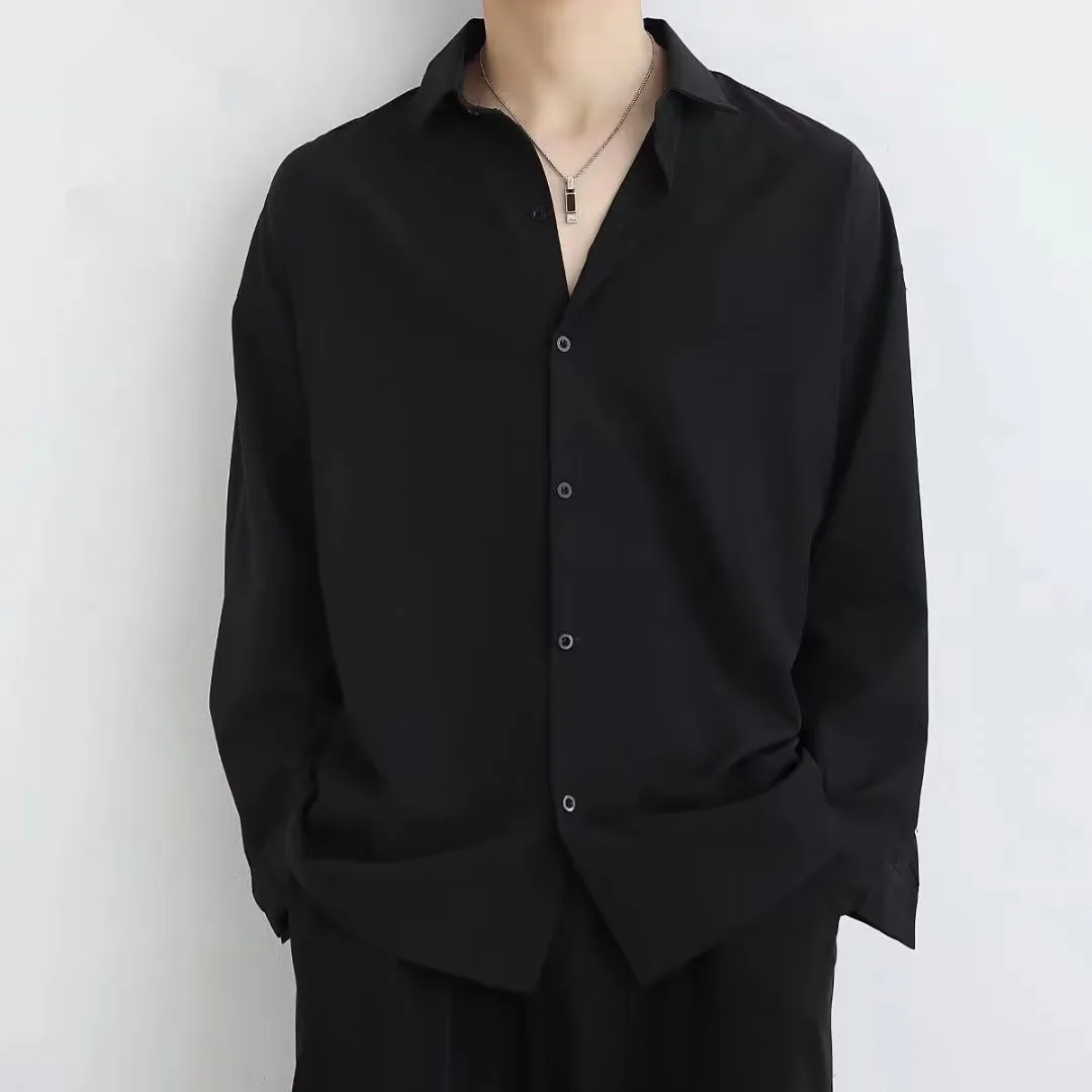 Hong Kong Sle Men's Loose Long Sve irt Bla Casual Spring Summer Trendy No Ironing Required High End Drape Outerwear
Hong Kong Sle Men's Loose Long Sve irt Bla Casual Spring Summer Trendy No Ironing Required High End Drape Outerwear